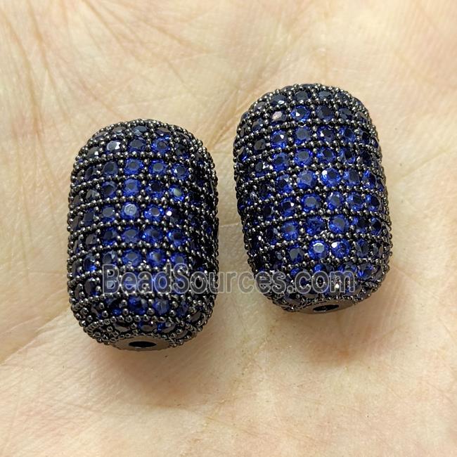 Copper Barrel Beads Micro Pave Blue Zirconia Black Plated