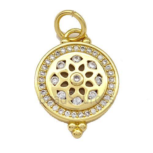 Copper Circle Pendant Micro Pave Zirconia Gold Plated