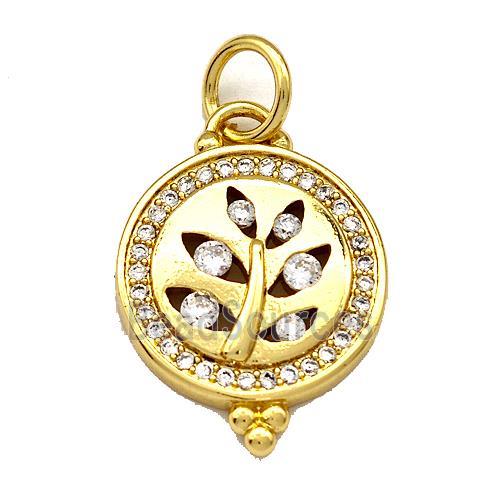 Copper Circle Pendant Micro Pave Zirconia Flower Gold Plated