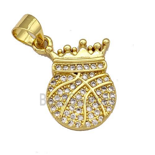 Copper Crown Pendant Micro Pave Zirconia Gold Plated