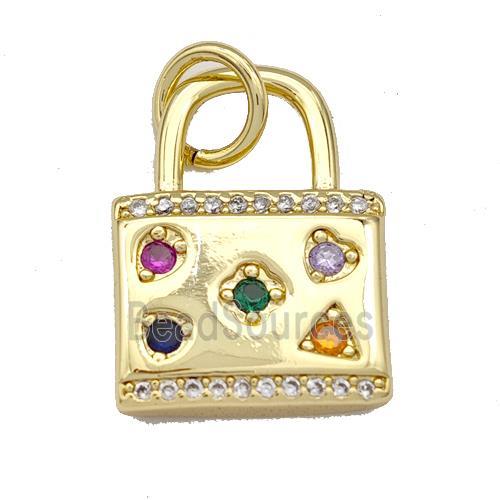 Copper Lock Charms Pendant Micro Pave Zirconia Gold Plated