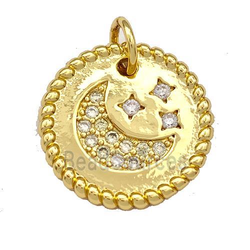 Copper Circle Pendant Micro Pave Zirconia Moon Star Gold Plated