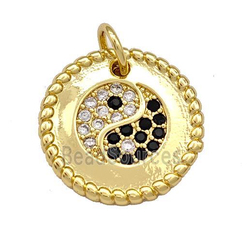 Copper Circle Pendant Micro Pave Zirconia Taichi Gold Plated