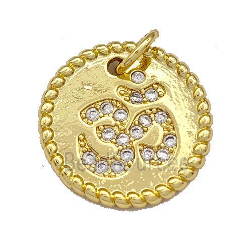 Copper Circle Pendant Micro Pave Zirconia Religious OM Gold Plated