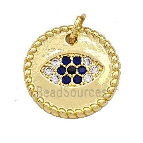 Copper Circle Pendant Micro Pave Zirconia Eye Gold Plated