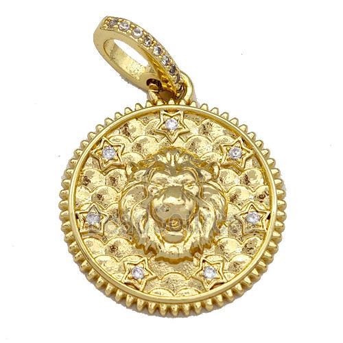 Copper Circle Pendant Micro Pave Zirconia Leo Gold Plated