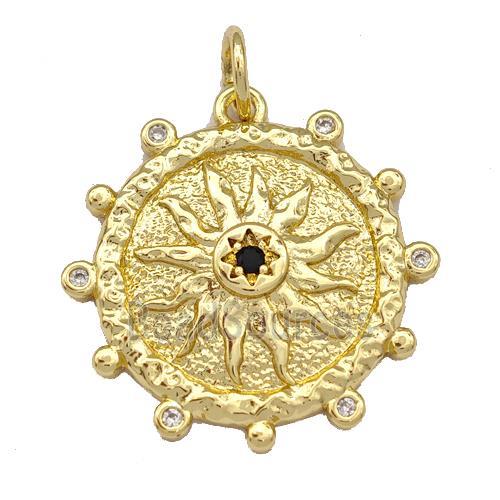 Copper Circle Pendant Micro Pave Zirconia Sun Gold Plated