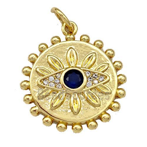 Copper Circle Pendant Micro Pave Zirconia Eye Gold Plated