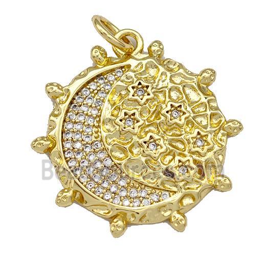 Copper Circle Pendant Micro Pave Zirconia Moon Gold Plated