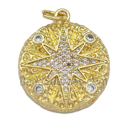 Copper Circle Pendant Micro Pave Zirconia NorthStar Gold Plated