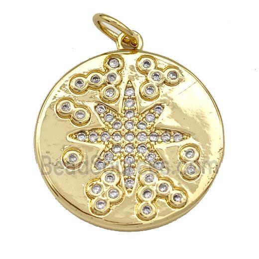 Copper Circle Pendant Micro Pave Zirconia NorthStar Gold Plated