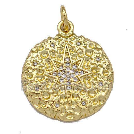 Copper Circle Pendant Micro Pave Zirconia NorthStar Gold Plated