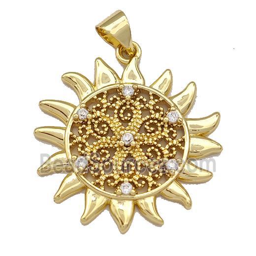 Copper Sun Charms Pendant Micro Pave Zirconia Gold Plated