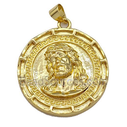 Jesus Charms Copper Circle Pendant Gold Plated