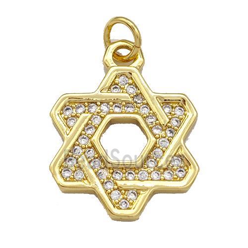 Copper David Star Pendant Micro Pave Zirconia Gold Plated