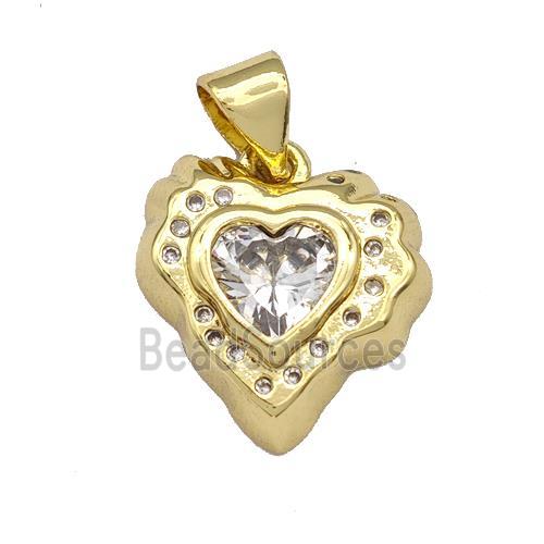 Copper Heart Pendant Micro Pave Zirconia Gold Plated