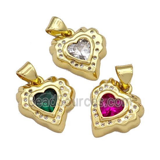 Copper Heart Pendant Micro Pave Zirconia Gold Plated Mixed