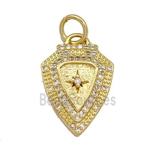 Copper Shield Pendant Micro Pave Zirconia Gold Plated