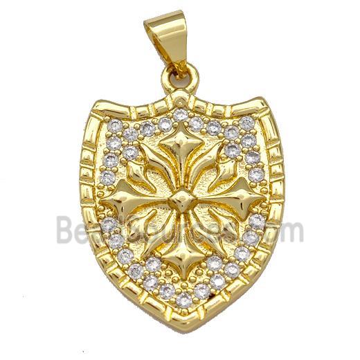 Copper Shield Pendant Micro Pave Zirconia Gold Plated