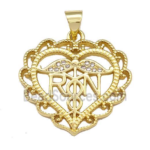 Copper Heart Pendant Micro Pave Zirconia RN Gold Plated