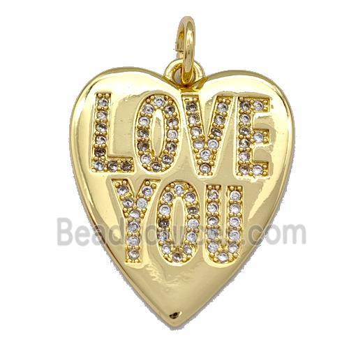 Copper Heart Pendant Micro Pave Zirconia LOVE YOU Gold Plated