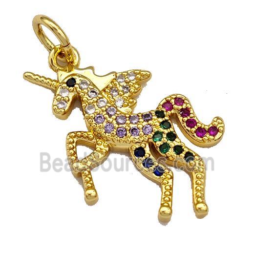 Copper Unicorn Charms Pendant Micro Paved Zirconia Gold Plated