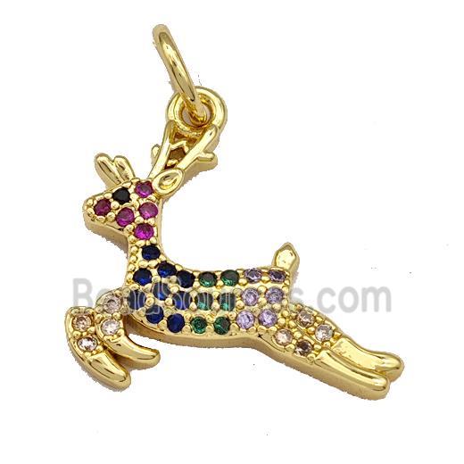 Christmas Deer Copper Charms Pendant Micro Paved Zirconia Gold Plated