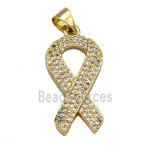 Awarenness Ribbons Copper Knot Pendant Micro Pave Zirconia Gold Plated