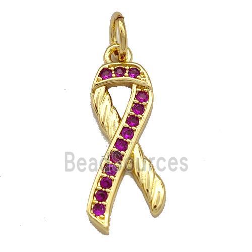 Awarenness Ribbons Copper Knot Pendant Micro Pave Zirconia Gold Plated