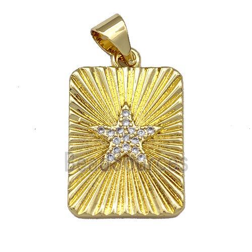 Copper Rectangle Pendant Micro Pave Zirconia Star Gold Plated