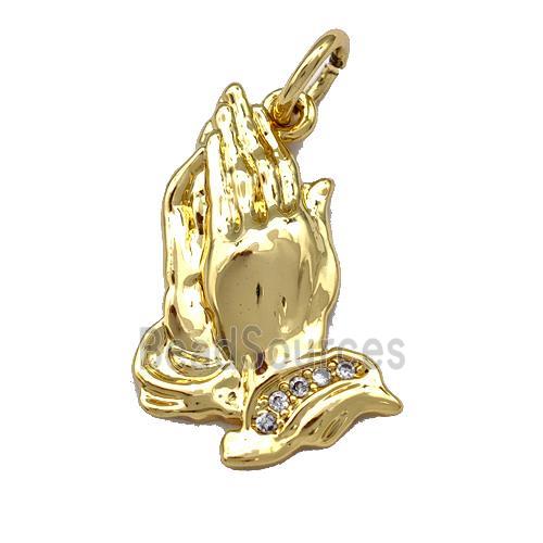 Prayer Charms Copper Hand Pendant Micro Pave Zirconia Gold Plated