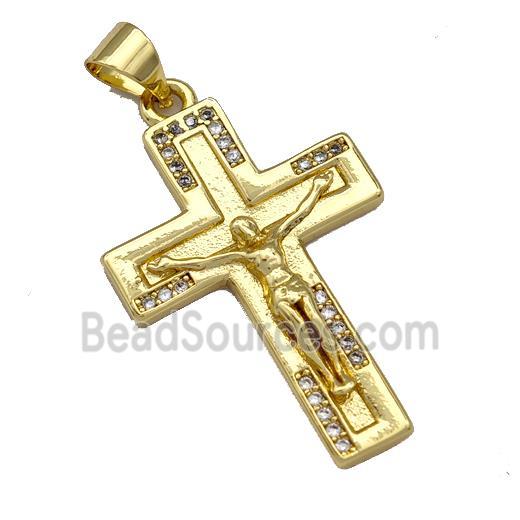 Jesus Charms Copper Crucifix Cross Pendant Mirco Pave Zirconia Gold Plated