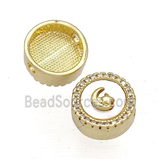 Copper Button Beads Pave Shell Zircon Moon 18K Gold Plated