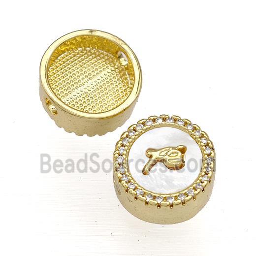 Copper Button Beads Pave Shell Zircon Fe 18K Gold Plated