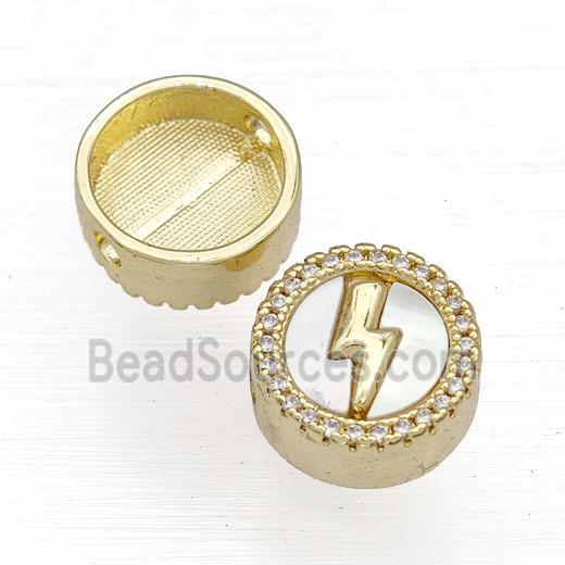 Copper Button Beads Pave Shell Zircon Lightning 18K Gold Plated