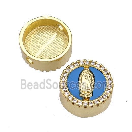 Copper Button Beads Pave Shell Zircon Jesus 18K Gold Plated