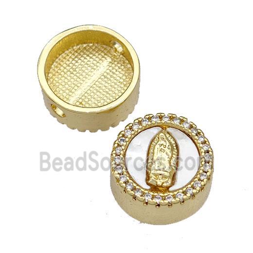 Copper Button Beads Pave Shell Zircon Jesus 18K Gold Plated