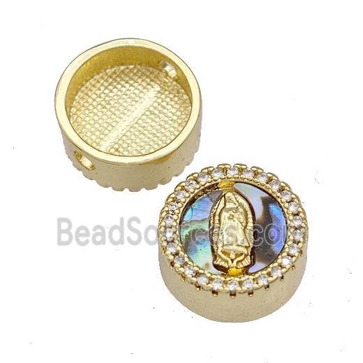 Copper Button Beads Pave Abalone Shell Zircon Jesus 18K Gold Plated