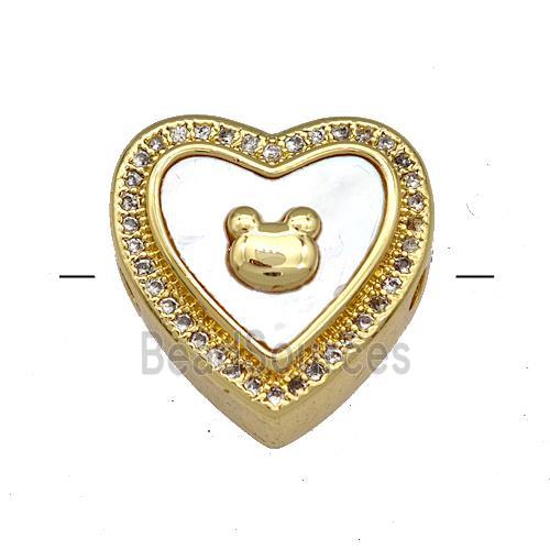 Copper Heart Beads Pave Shell Zircon 18K Gold Plated