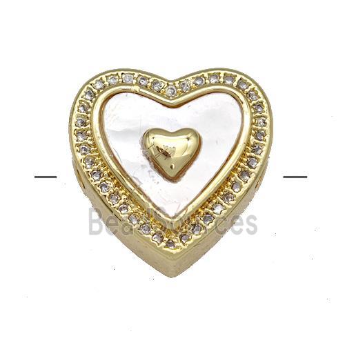 Copper Heart Beads Pave Shell Zircon 18K Gold Plated