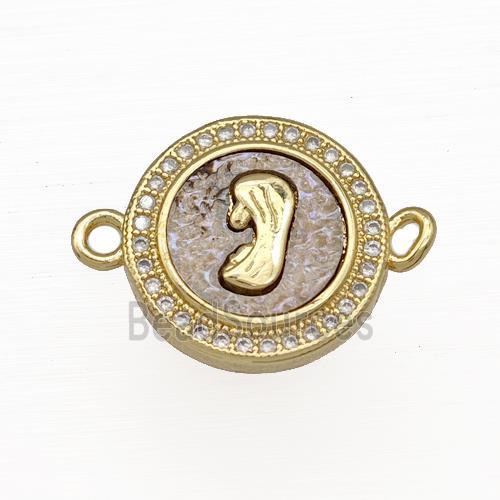 Copper Circle Connector Pave Abalone Shell Zircon Virgin Mary 18K Gold Plated