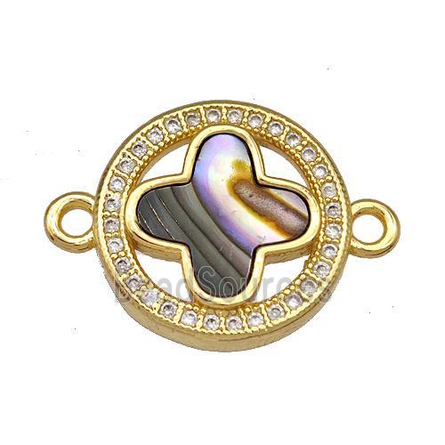 Copper Circle Connector Pave Abalone Shell Clover 18K Gold Plated