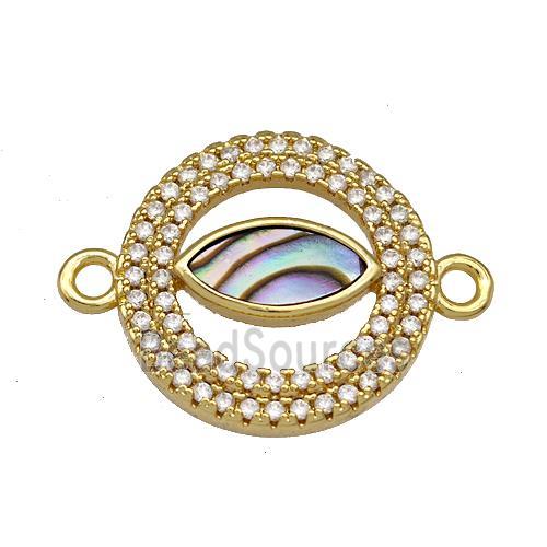 Copper Circle Connector Pave Abalone Shell Eye 18K Gold Plated