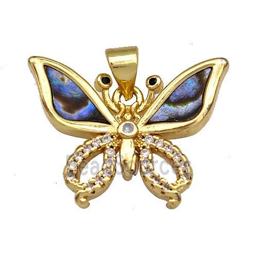 Copper Butterfly Pendant Pave Abalone Shell Zircon 18K Gold Plated