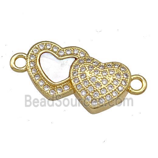 Copper Heart Connector Pave Shell Zirconia 18K Gold Plated