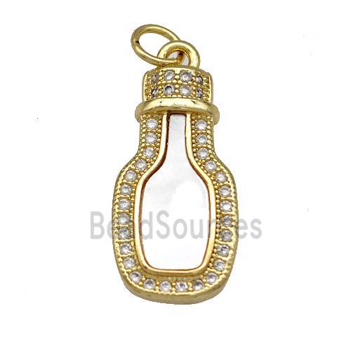 Copper Wine Bottles Charms Pendant Pave Shell Zirconia 18K Gold Plated