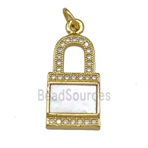 Copper Lock Pendant Pave Shell Zirconia 18K Gold Plated