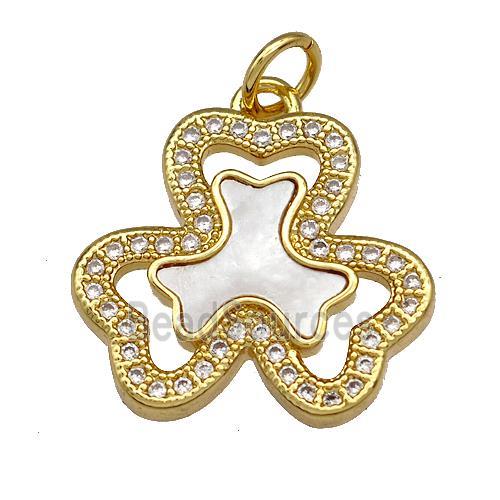 Copper Clover Pendant Pave Shell Zircon 18K Gold Plated