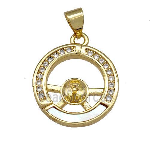 Copper Circle Pendant Pave Shell Zircon 18K Gold Plated