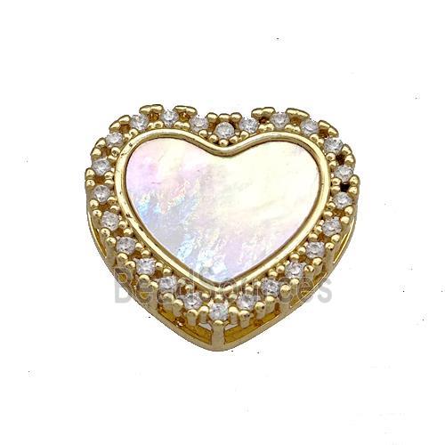 Copper Heart Beads Pave Shell Zircon 18K Gold Plated